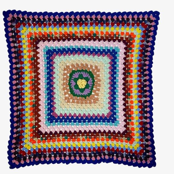Baby or Lap Blanket Hand Knit Crochet Multicolor Homemade Granny Boho - Picture 9 of 10